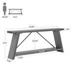 Console/table basse rustique en bois de 180 cm de long avec étagère de rangement