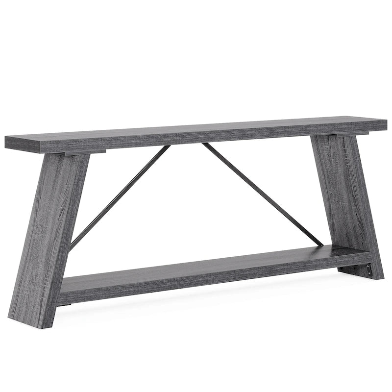 Console/table basse rustique en bois de 180 cm de long avec étagère de rangement