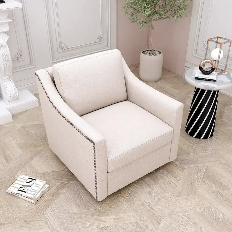Fauteuil pivotant à 360° en coton et lin, tissu doux pour la peau, design ergonomique