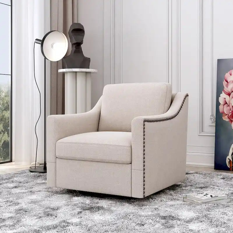 Fauteuil pivotant à 360° en coton et lin, tissu doux pour la peau, design ergonomique