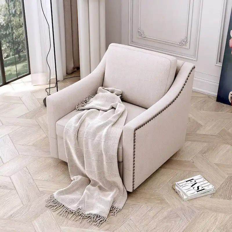 Fauteuil pivotant à 360° en coton et lin, tissu doux pour la peau, design ergonomique