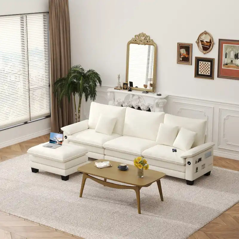 Ensemble de meubles de salon, canapé d'angle modulable avec pouf, canapé convertible