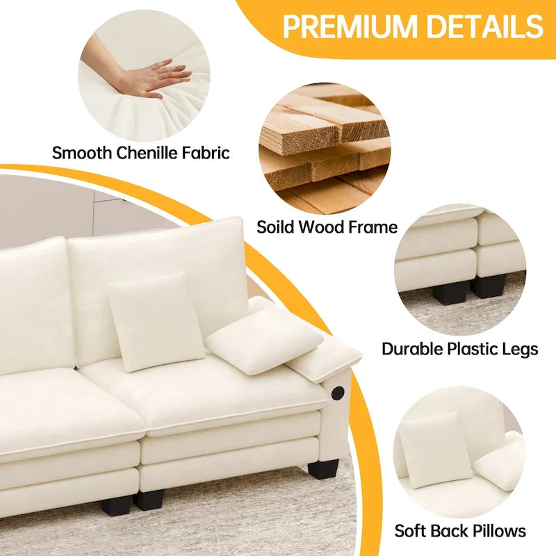 Ensemble de meubles de salon, canapé d'angle modulable avec pouf, canapé convertible