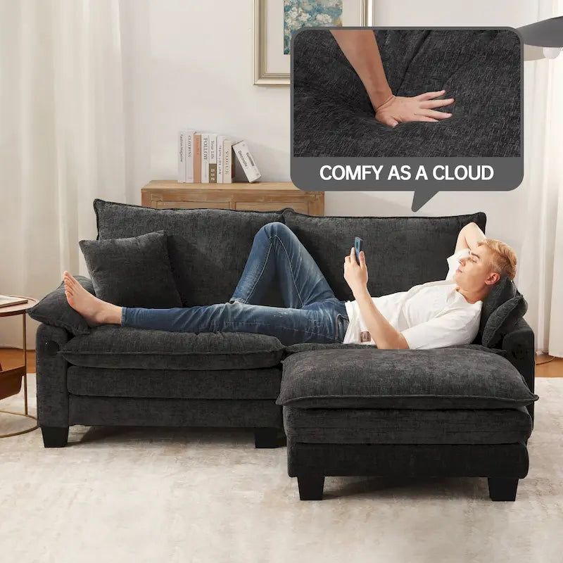 Ensemble de meubles de salon, canapé d'angle modulable avec pouf, canapé convertible