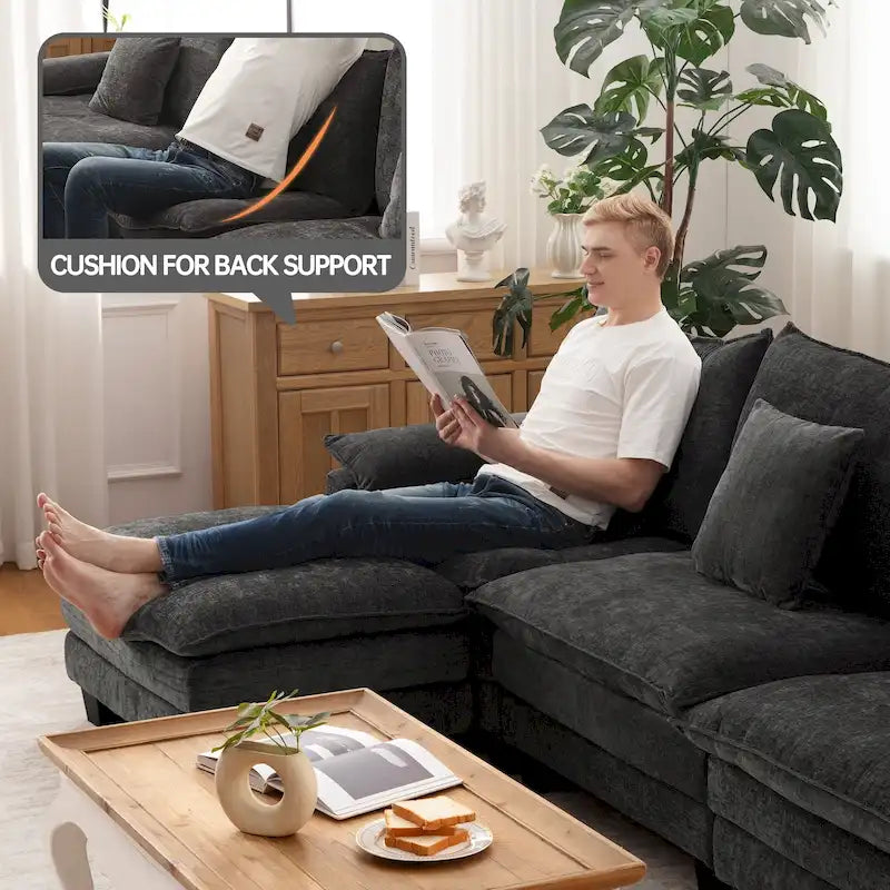 Ensemble de meubles de salon, canapé d'angle modulable avec pouf, canapé convertible