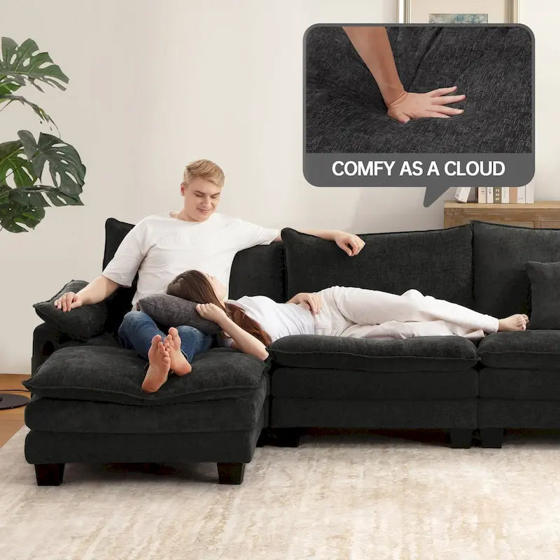 Ensemble de meubles de salon, canapé d'angle modulable avec pouf, canapé convertible