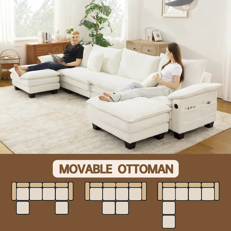 Ensemble de meubles de salon, canapé d'angle modulable avec pouf, canapé convertible