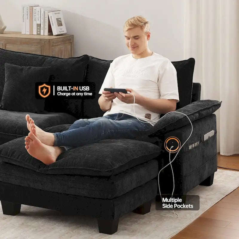 Ensemble de meubles de salon, canapé d'angle modulable avec pouf, canapé convertible