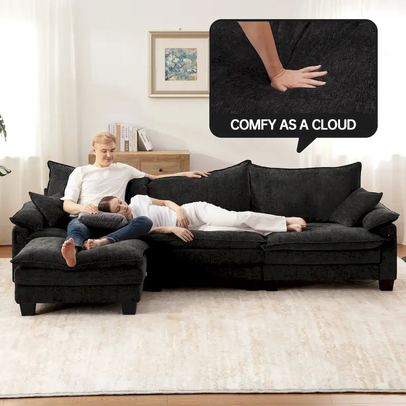 Ensemble de meubles de salon, canapé d'angle modulable avec pouf, canapé convertible