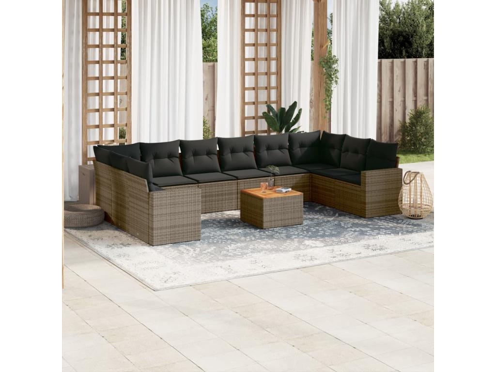 Ensemble de mobilier de jardin en résine tressée grise - dlz1766583602421
