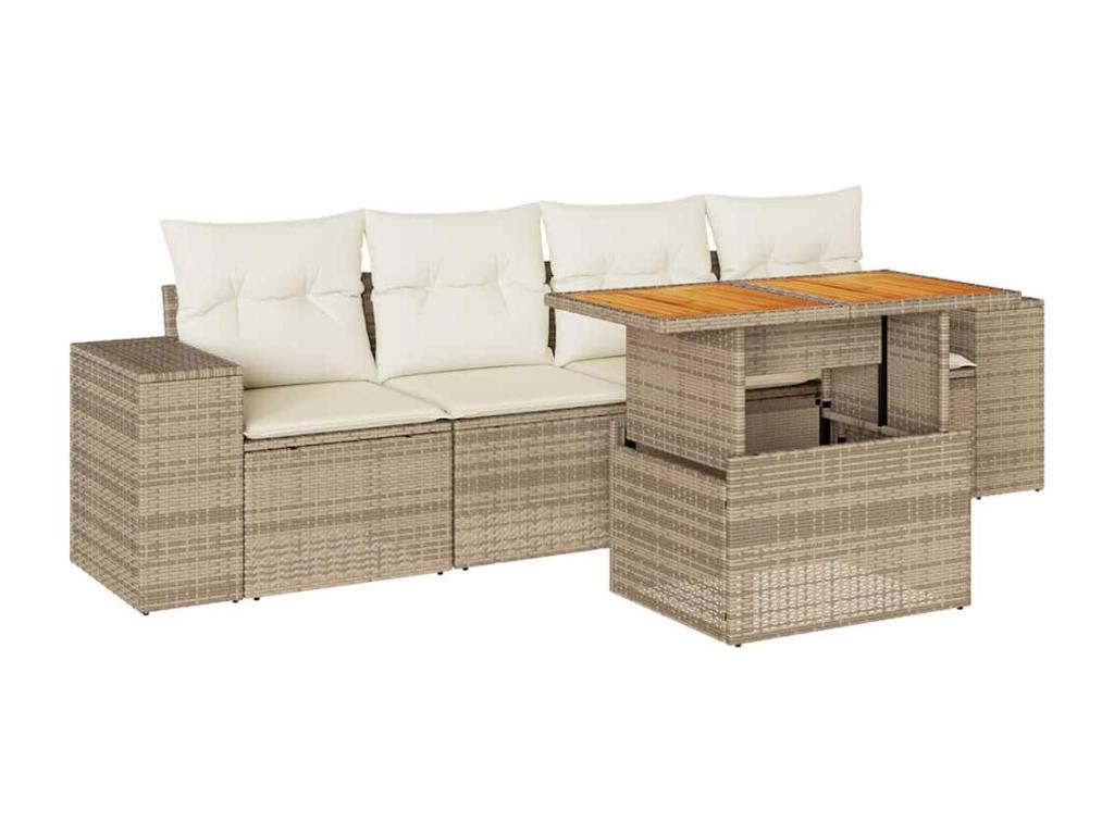 Ensemble de mobilier de jardin en résine tressée beige - dlz1766583795482
