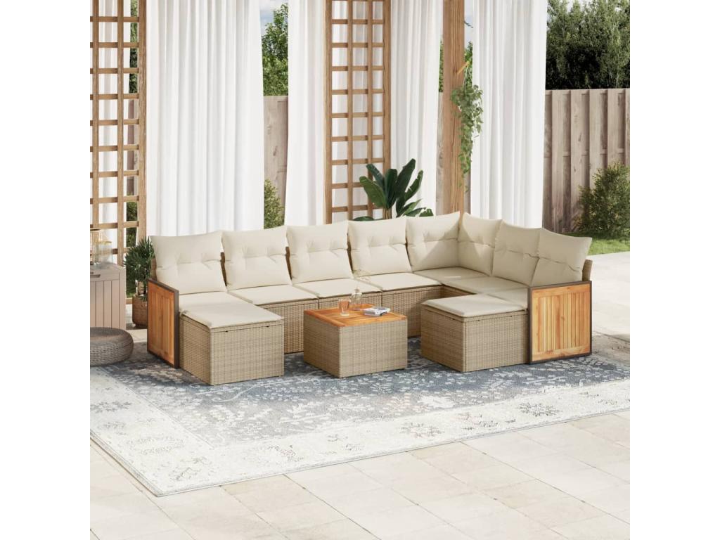 Ensemble de mobilier de jardin en résine tressée beige - dlz1766584010358