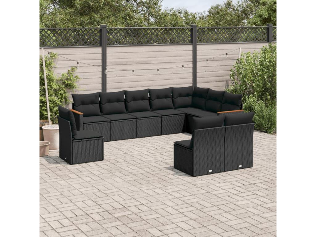 Ensemble de mobilier de jardin en résine tressée noire - dlz1766584093285
