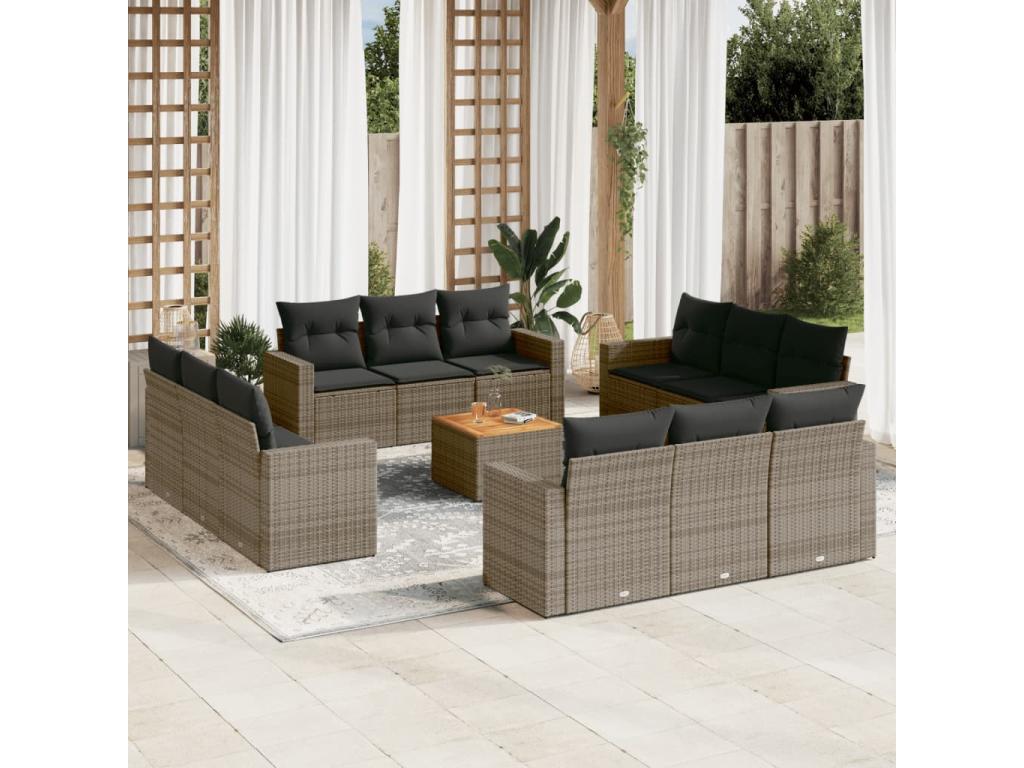 Ensemble de mobilier de jardin en résine tressée grise - dlz1766583442596