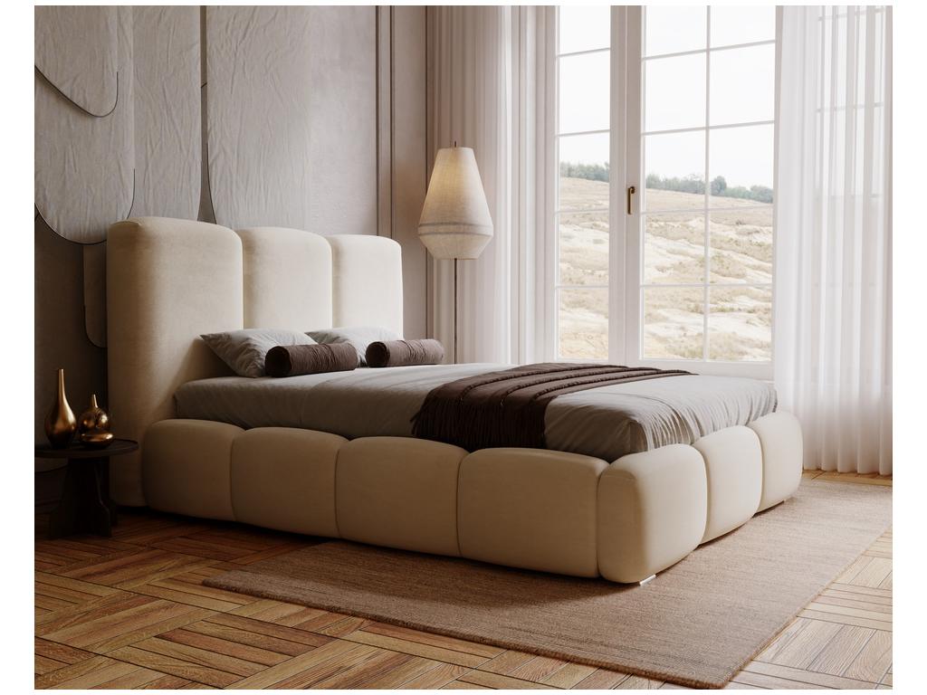 Lit en velours beige, 200 x 200 cm