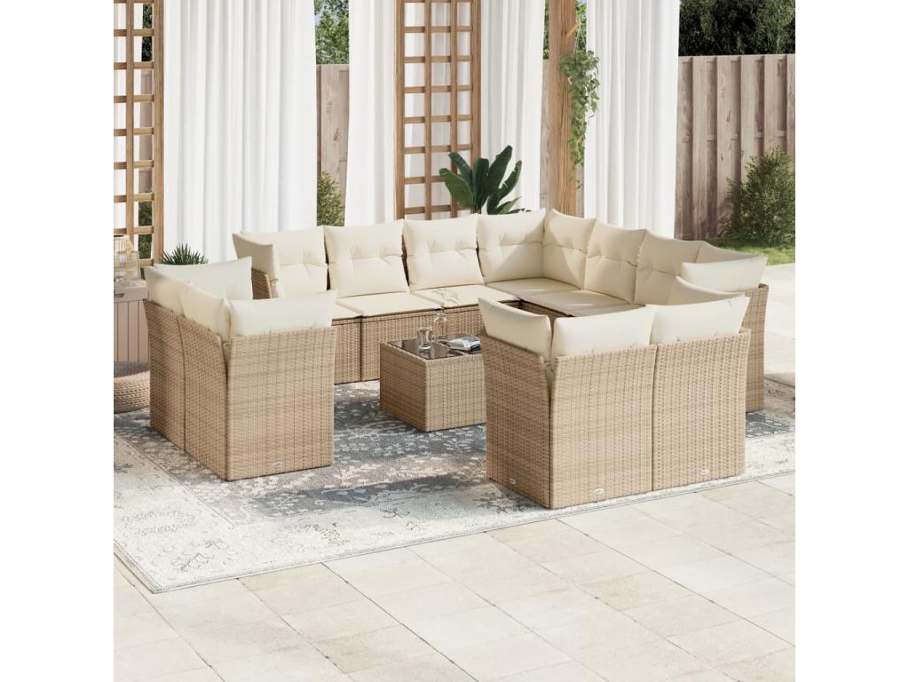 Ensemble de mobilier de jardin en résine tressée beige - dlz1766583579549
