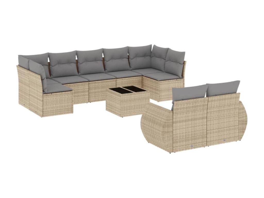 Ensemble de mobilier de jardin en résine tressée beige - dlz1766583402522