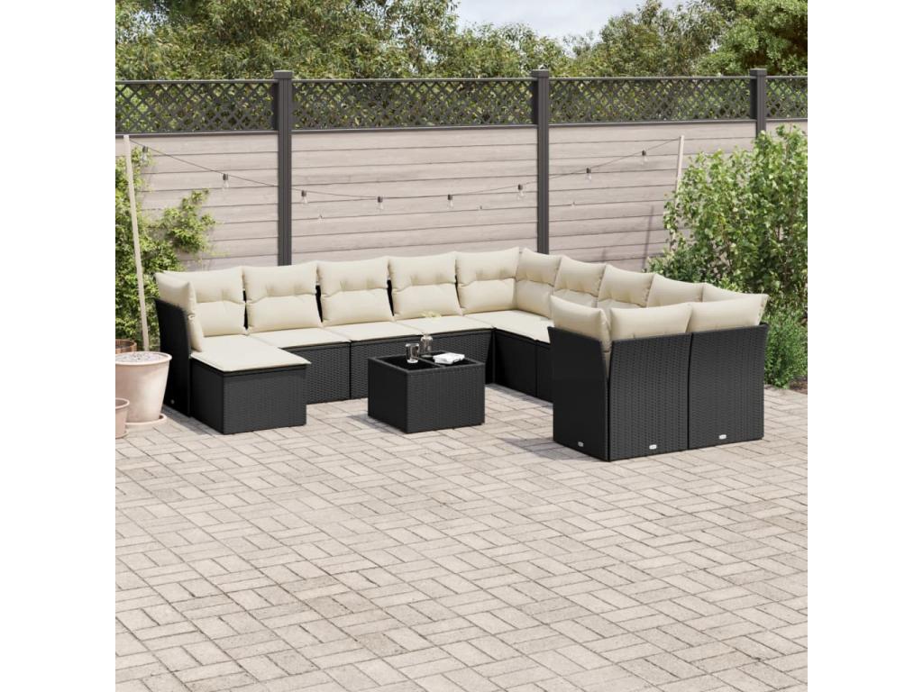 Ensemble de mobilier de jardin en résine tressée noire - dlz1766584053709