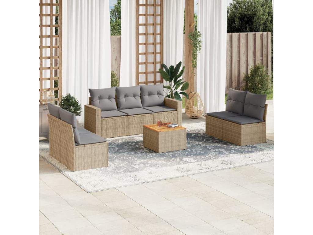 Ensemble de mobilier de jardin en résine tressée beige - dlz1766584000695