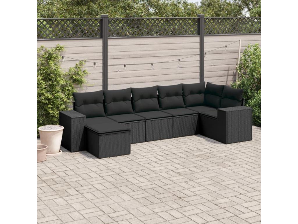 Ensemble de mobilier de jardin en résine tressée noire - dlz1766583735036