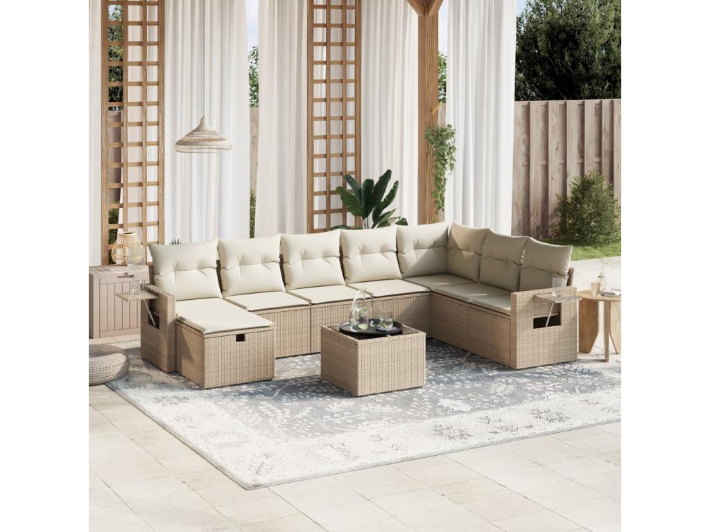 Ensemble de mobilier de jardin en résine tressée beige - dlz1766583537101